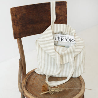 Linen Tales Natural White Stripes Linen Tote Bag - Linen Tales B2B 