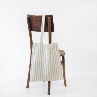 Linen Tales Natural White Stripes Linen Tote Bag - Linen Tales B2B 