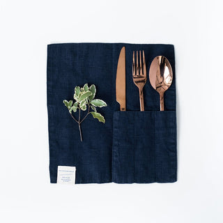 Linen Tales Navy Linen Cutlery Pocket Set of 2 - Linen Tales B2B 