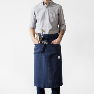 Linen Tales Navy Linen Garcon Apron - Linen Tales B2B 