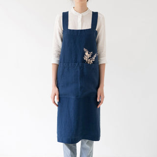Linen Tales Navy Linen Pinafore Apron - Linen Tales B2B 