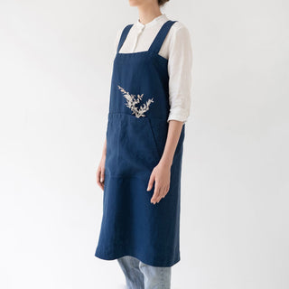 Linen Tales Navy Linen Pinafore Apron - Linen Tales B2B 3