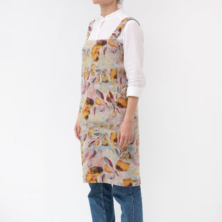 Linen Tales Orange Flow on Light Natural Linen Pinafore Apron - Linen Tales B2B 