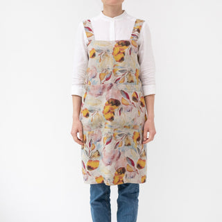 Linen Tales Orange Flow on Light Natural Linen Pinafore Apron - Linen Tales B2B 