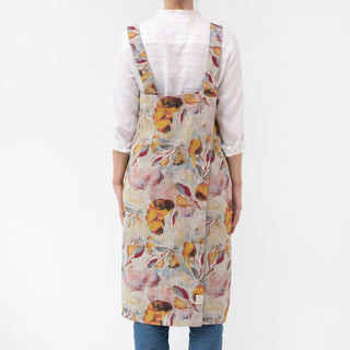 Linen Tales Orange Flow on Light Natural Linen Pinafore Apron - Linen Tales B2B 3