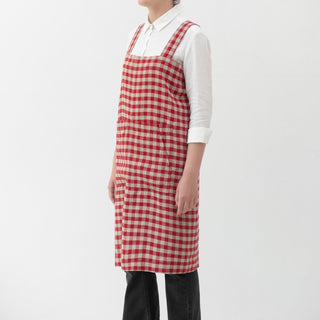 Linen Tales Red Gingham Linen Pinafore Apron - Linen Tales B2B 