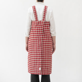 Linen Tales Red Gingham Linen Pinafore Apron - Linen Tales B2B 3
