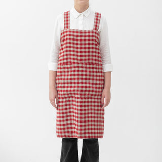 Linen Tales Red Gingham Linen Pinafore Apron - Linen Tales B2B 