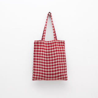 Linen Tales Red Gingham Linen Tote Bag - Linen Tales B2B 