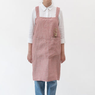 Linen Tales Red Natural Stripes Linen Pinafore Apron - Linen Tales B2B 