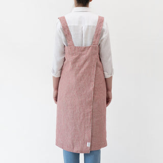 Linen Tales Red Natural Stripes Linen Pinafore Apron - Linen Tales B2B 3