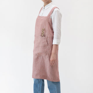Linen Tales Red Natural Stripes Linen Pinafore Apron - Linen Tales B2B 