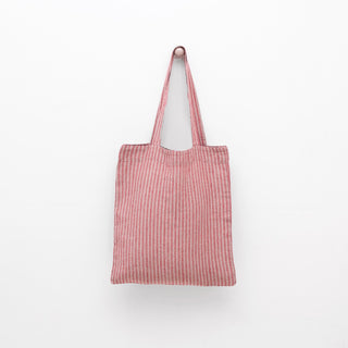 Linen Tales Red Natural Stripes Linen Tote Bag - Linen Tales B2B 