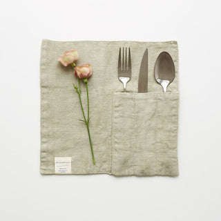 Linen Tales Sage Linen Cutlery Pocket Set of 2 - Linen Tales B2B 
