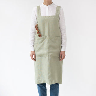 Linen Tales Sage Linen Pinafore Apron - Linen Tales B2B 
