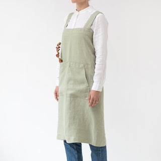 Linen Tales Sage Linen Pinafore Apron - Linen Tales B2B 