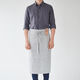 Linen Tales Thin Black Stripes Linen Garcon Apron - Linen Tales B2B 