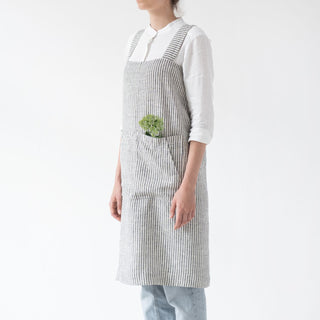 Linen Tales Thin Black Stripes Linen Pinafore Apron - Linen Tales B2B 