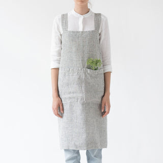 Linen Tales Thin Black Stripes Linen Pinafore Apron - Linen Tales B2B 