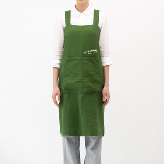 Linen Tales True Green Linen Pinafore Apron - Linen Tales B2B 1