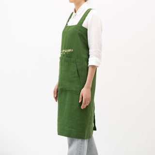 Linen Tales True Green Linen Pinafore Apron - Linen Tales B2B 2