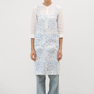 Linen Tales White Botanical Blue Linen Pinafore Apron - Linen Tales B2B 