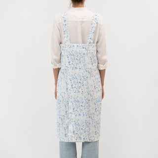 Linen Tales White Botanical Blue Linen Pinafore Apron - Linen Tales B2B 3