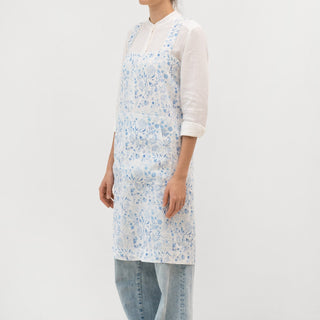 Linen Tales White Botanical Blue Linen Pinafore Apron - Linen Tales B2B 