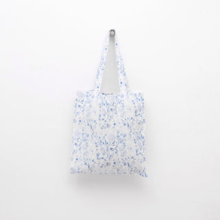 Linen Tales White Botanical Blue Linen Tote Bag - Linen Tales B2B 