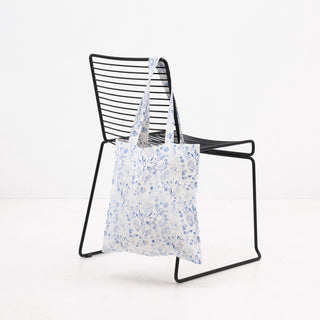 Linen Tales White Botanical Blue Linen Tote Bag - Linen Tales B2B 