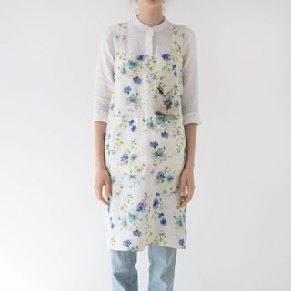 Linen Tales White Flowers Linen Pinafore Apron - Linen Tales B2B 