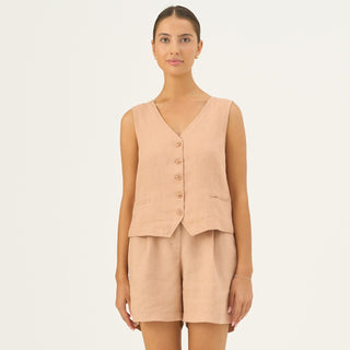 Maple Sugar Linen Pasodoble Vest - Linen Tales B2B 