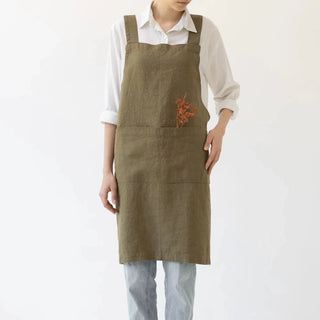 Martini Olive Linen Crossback Apron - Linen Tales B2B 
