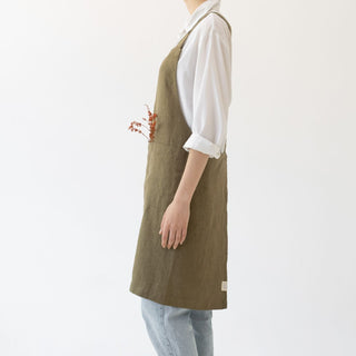 Martini Olive Linen Crossback Apron - Linen Tales B2B 3