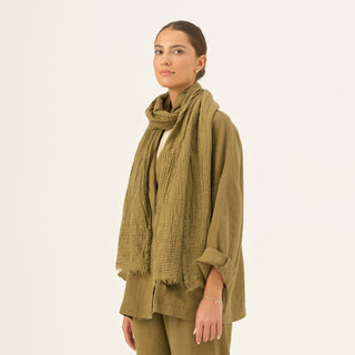 Martini Olive Linen Dandelion Scarf - Linen Tales Global 