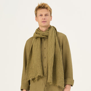 Martini Olive Linen Dandelion Scarf - Linen Tales Global 