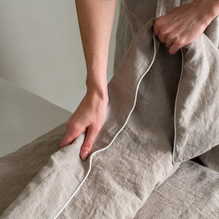 Melange Linen Duvet Cover Set with White Piping - Linen Tales USA 4