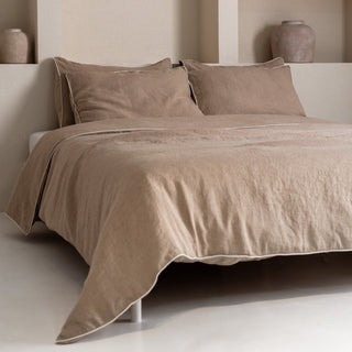 Melange Linen Duvet Cover Set with White Piping - Linen Tales USA 1