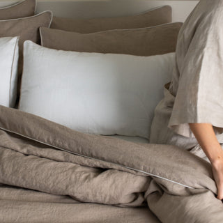 Melange Linen Duvet Cover Set with White Piping - Linen Tales USA 5