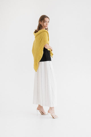 Milk White with Grey Stripe Linen Jasmine Skirt - Linen Tales B2B 3