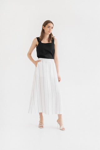 Milk White with Grey Stripe Linen Jasmine Skirt - Linen Tales B2B 