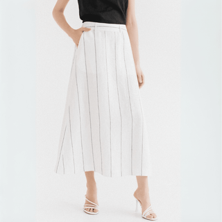 Milk White with Grey Stripe Linen Jasmine Skirt - Linen Tales B2B 