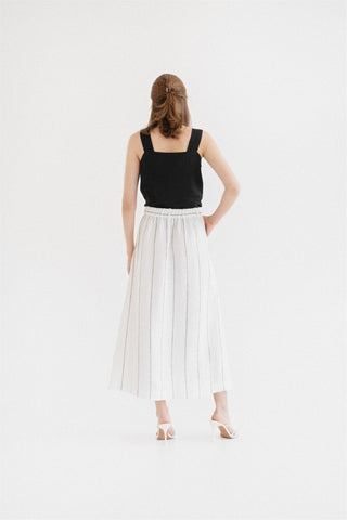 Milk White with Grey Stripe Linen Jasmine Skirt - Linen Tales B2B 4