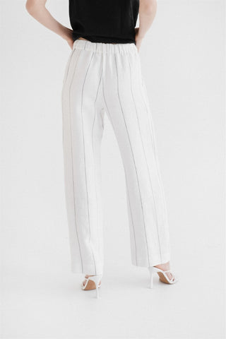 Milk White with Grey Stripe Linen Willow Trousers - Linen Tales B2B 3