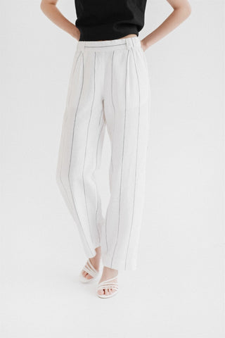 Milk White with Grey Stripe Linen Willow Trousers - Linen Tales B2B 2