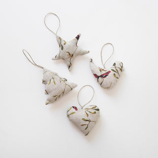 Mistletoe on Natural Linen Christmas Tree Decorations Set of 4 - Linen Tales B2B 1