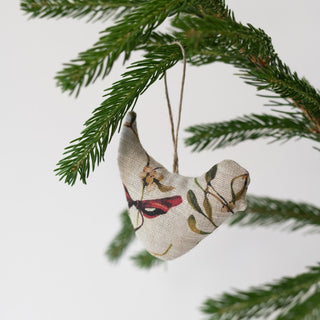Mistletoe on Natural Linen Christmas Tree Decorations Set of 4 - Linen Tales USA 4