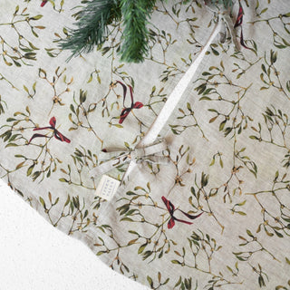 Mistletoe on Natural Linen Christmas Tree Skirt - Linen Tales B2B 2