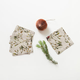 Mistletoe on Natural Linen Coasters Set of 4 - Linen Tales B2B 
