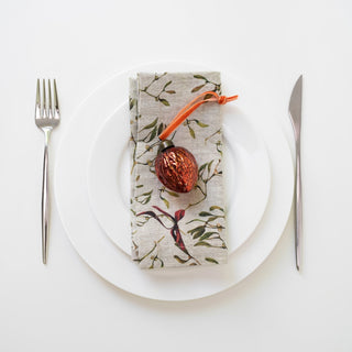 Mistletoe on Natural Linen Napkins Set of 2 - Linen Tales B2B 